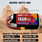 DXF 3S 11.1V 1550mAh 140C LiPo Battery for FPV Micro Drones (PH2.0 / JST / XT30 / SM / XT60 / EC5 / XT90 Options)