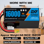 DXF 6S 22.2V 16000mAh 15C Soft Case LiPo Battery with 8AWG Wire for Toy Cars, Boats, UAVs & Drones (1-6 Pack)