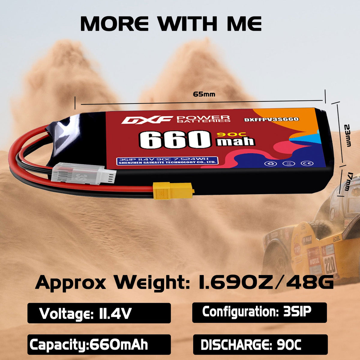DXF 3S 11.4V 550mAh 100C LiPo Battery for FPV Micro Drones (PH2.0 / JST / XT30 / SM / XT60 / EC5 / XT90 Options)