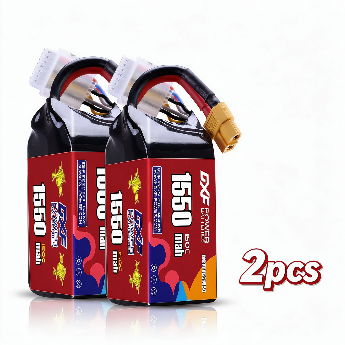DXF 6S 22.2V 1550mAh 150C Gold Version Graphene LiPo Soft Case Battery with 12AWG XT60 Plug for RC Car Boat Airplane FPV Racing Drone (1-6 Pack Available)