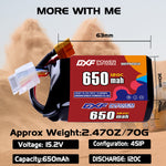DXF 4S 15.2V 650mAh 120C LiPo Battery for FPV Micro Drones (PH2.0 / JST / XT30 / SM / XT60 / EC5 / XT90 Options)