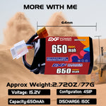 DXF 4S 15.2V 650mAh 150C LiPo Battery for FPV Micro Drones (PH2.0 / JST / XT30 / SM / XT60 / EC5 / XT90 Options)