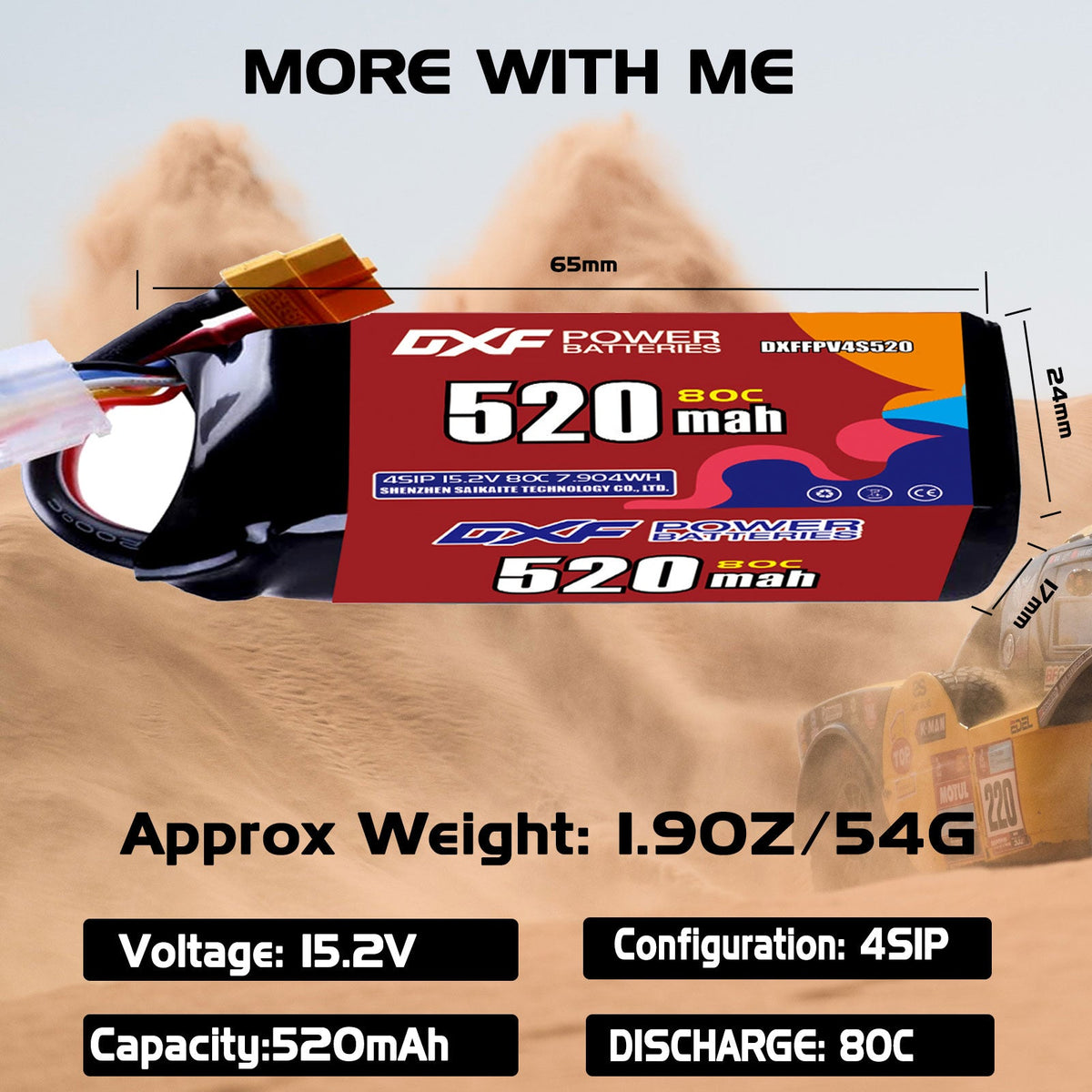 DXF LiPo Battery 4S HV 15.2V 520mAh 80C with PH2.0 / JST / XT30 / SM / XT60 / EC5 / XT90 for FPV Drone Whoop Micro Racing