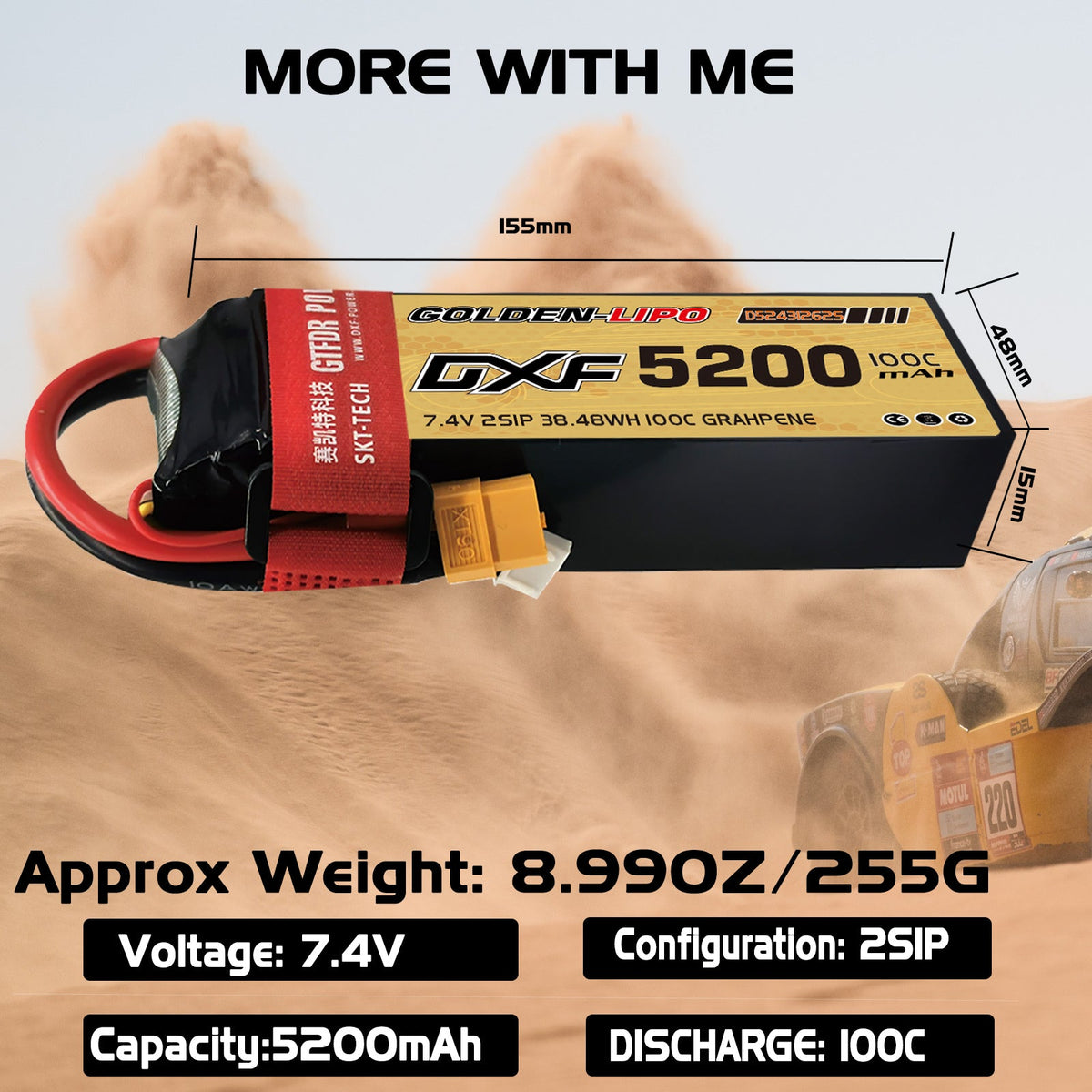 DXF Lipo Battery 2S 7.4V 5200mAh 100C Graphene Softcase with EC5 / T / TRX / XT60 / XT90 / XT150 / Q8s Plug for RC 1/8 1/10 Buggy Truck Car Off-Road Drone