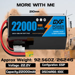 DXF 6S 22.2V 22000mAh 100C Soft Case LiPo Battery with 10AWG Wire for Toy Cars, Boats, UAVs & Drones (1-6 Pack)
