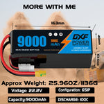 DXF 6S 22.2V 9000mAh 100C Soft Case LiPo Battery with 10AWG Wire for Toy Cars, Boats, UAVs & Drones (1-6 Pack)