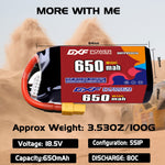 DXF LiPo Battery 6S 22.2V 650mAh 80C with PH2.0 / JST / XT30 / SM / XT60 / EC5 / XT90 for FPV Drone Whoop Micro Racing