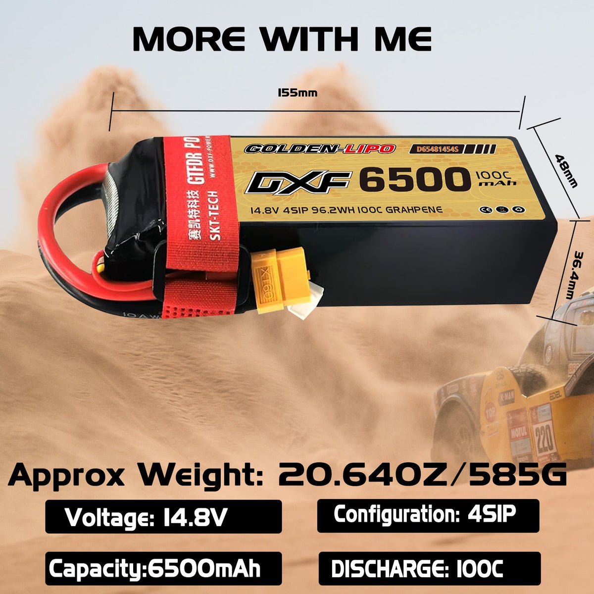 DXF Lipo Battery 4S 14.8V 6500mAh 100C Graphene Softcase with EC5 / T / TRX / XT60 / XT90 / XT150 / Q8s Plug for RC 1/8 1/10 Buggy Truck Car Off-Road Drone
