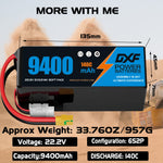 DXF 6S 22.8V 9400mAh 100C Soft Case LiPo Battery with 10AWG Wire for Toy Cars, Boats, UAVs & Drones (1-6 Pack)