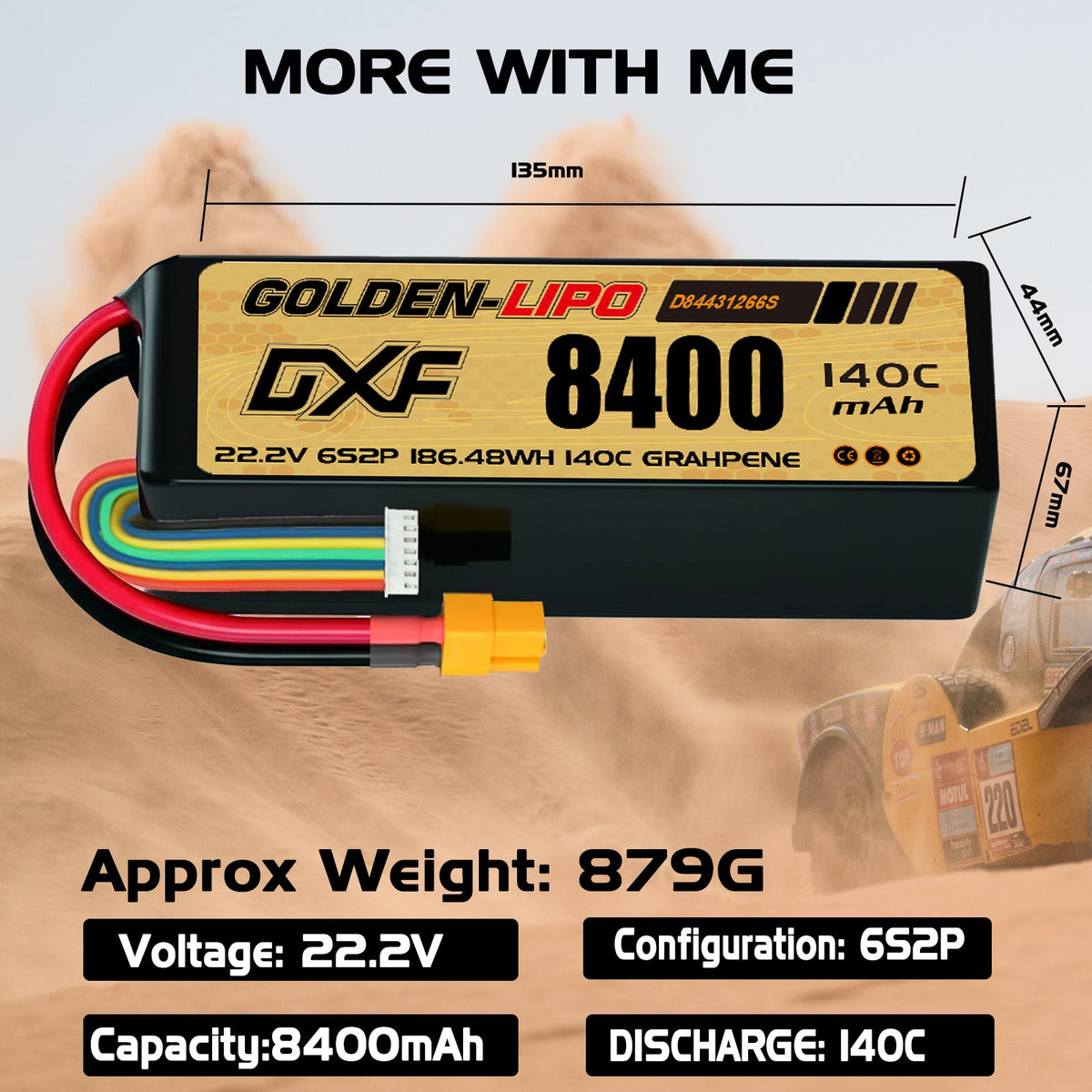 DXF LiPo Battery 6S 22.2V 8400mAh 140C Graphene Softcase with EC5 / T / TRX / XT60 / XT90 / XT150 / Q8s Plug for RC 1/8 1/10 Buggy Truck Car Off-Road Drone