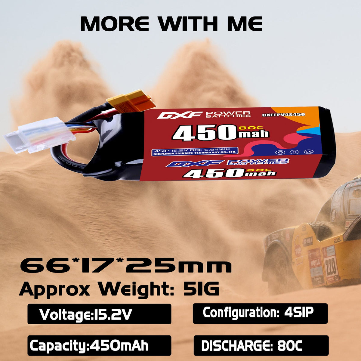 DXF LiPo Battery 4S HV 15.2V 450mAh 80C with PH2.0 / JST / XT30 / SM / XT60 / EC5 / XT90 for FPV Drone Whoop Micro Racing