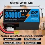 DXF SEMI-SOLID 14S 53.9V 34000mAh 15C Soft Case LiPo Battery with 8AWG Wire for Toy Cars, Boats, UAVs & Drones (1-6 Pack)