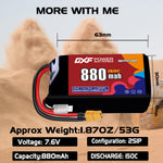 DXF 2S 7.6V 880mAh 150C LiPo Battery for FPV Micro Drones (PH2.0 / JST / XT30 / SM / XT60 / EC5 / XT90 Options)