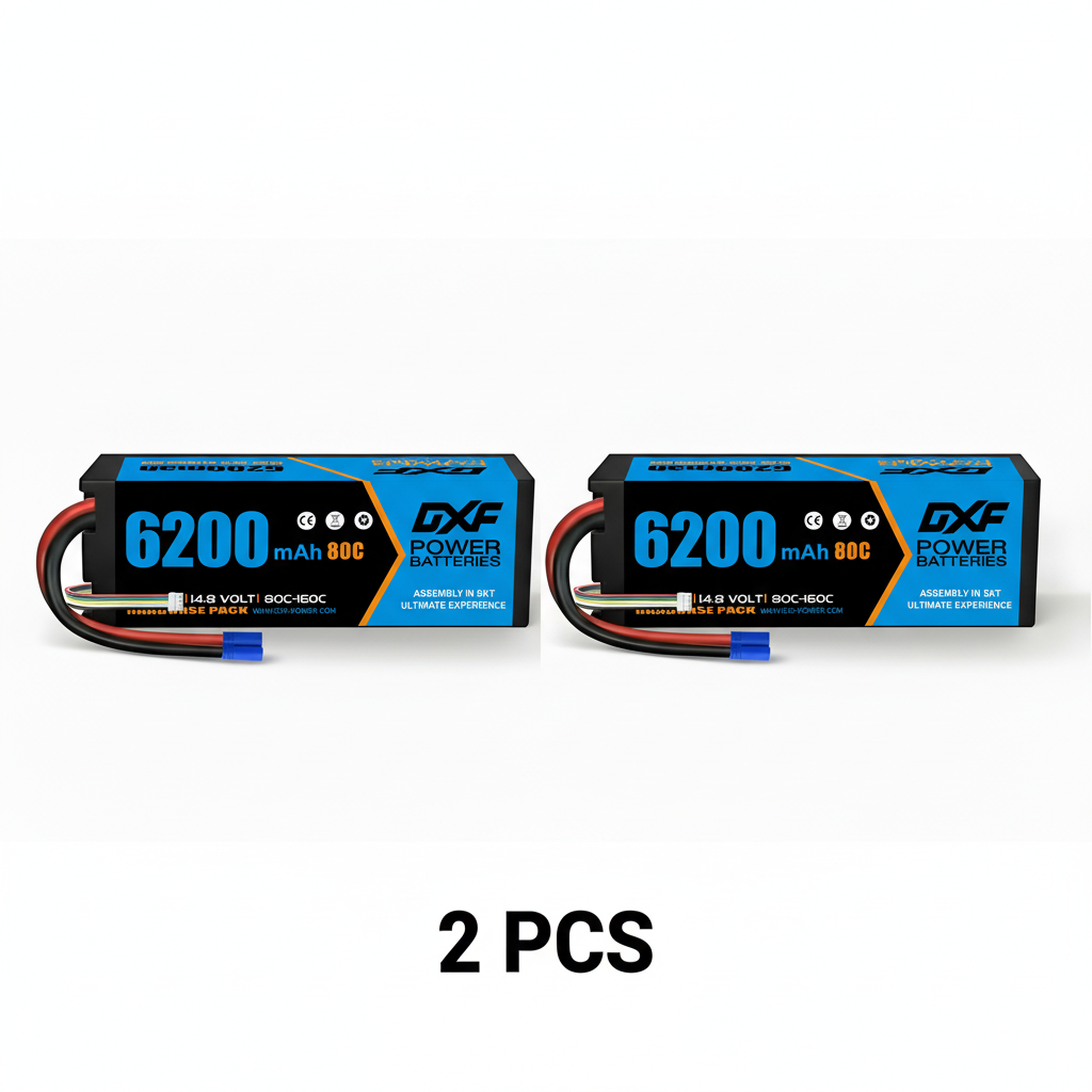 DXF 4S 14.8V 6200mAh 80C Hardcase LiPo Battery with 10AWG EC5 for 1/8 1/10 RC Cars, Trucks, Buggies (1-6 Pack Available)