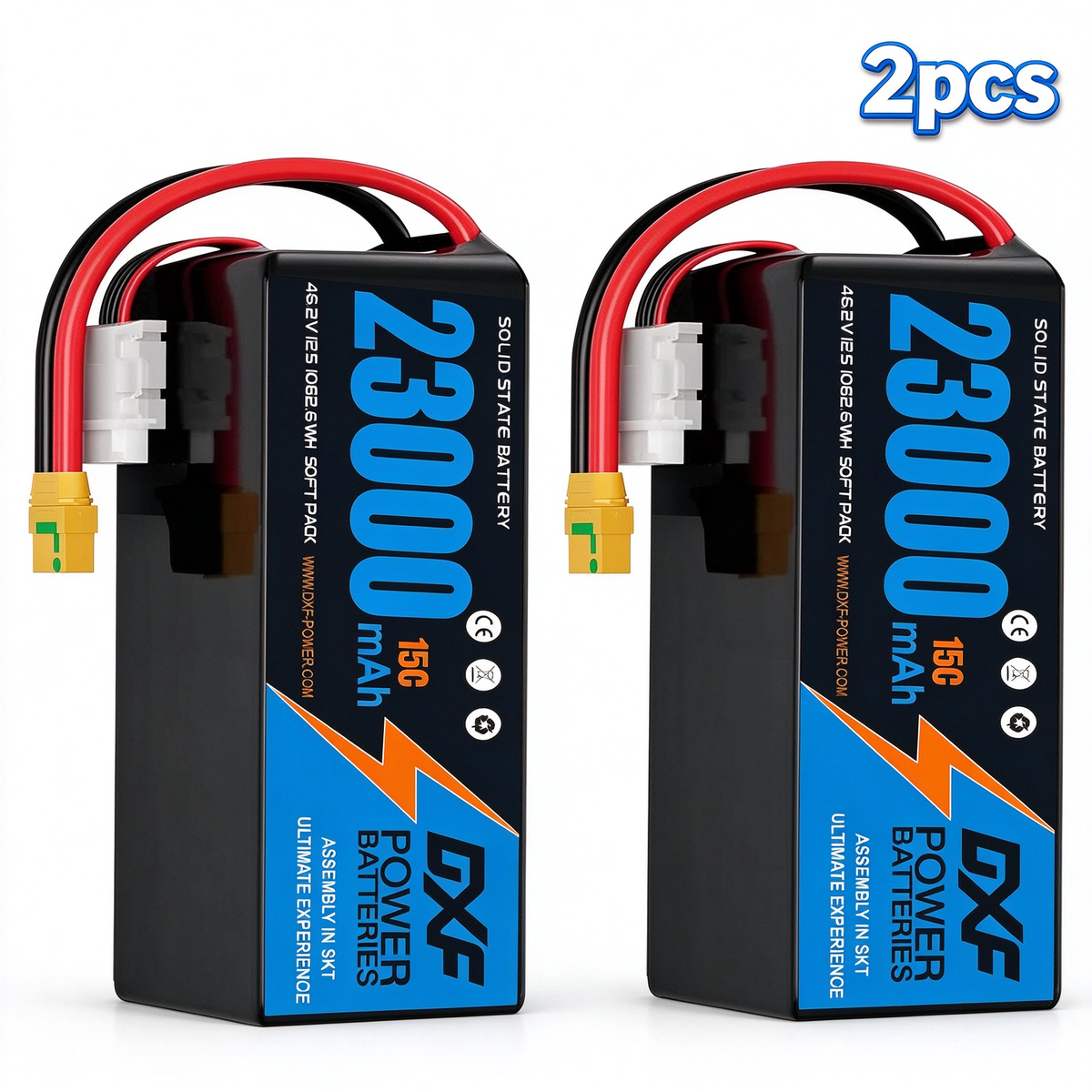 DXF SEMI-SOLID 12S 46.2V 23000mAh 15C Soft Case LiPo Battery with 8AWG Wire for Toy Cars, Boats, UAVs & Drones (1-6 Pack)