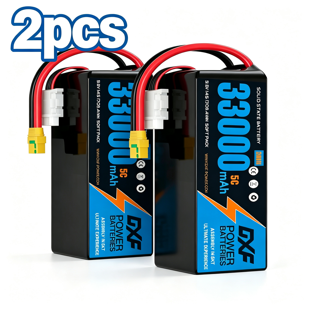 DXF SEMI-SOLID 14S 51.8V 33000mAh 5C Soft Case LiPo Battery with 8AWG Wire for Toy Cars, Boats, UAVs & Drones (1-6 Pack)