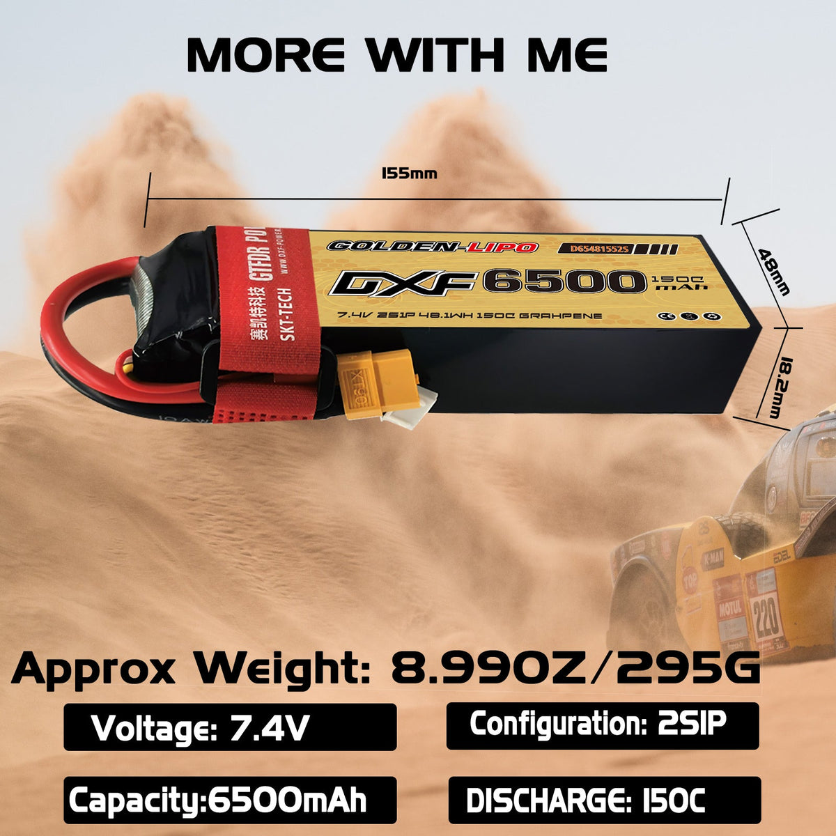 DXF Lipo Battery 2S 7.4V 6500mAh 150C Graphene Softcase with EC5 / T / TRX / XT60 / XT90 / XT150 / Q8s Plug for RC 1/8 1/10 Buggy Truck Car Off-Road Drone