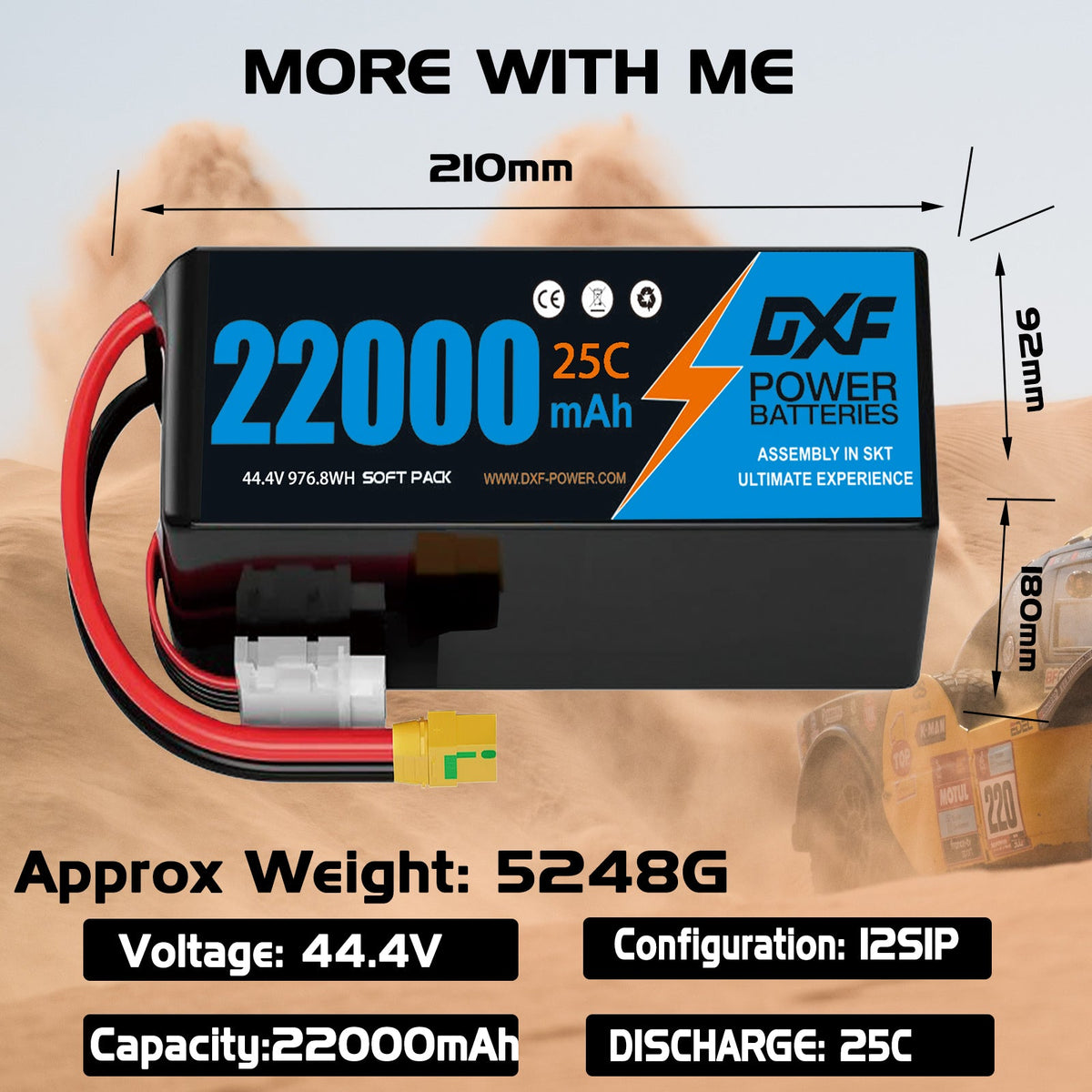 DXF LiPo Battery 12S 44.4V 22000mAh 25C Graphene Softcase Blue with EC5 / T / TRX / XT60 / XT90 / XT150 / Q8s Plug for RC Boat Drone UAV