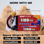 DXF 6S 22.2V 1100mAh 120C LiPo Battery for FPV Micro Drones (PH2.0 / JST / XT30 / SM / XT60 / EC5 / XT90 Options)