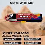 DXF LiPo Battery 3S HV 11.4V 850mAh 60C with PH2.0 / JST / XT30 / SM / XT60 / EC5 / XT90 for FPV Drone Whoop Micro Racing