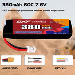 DXF LiPo Battery 2S HV 7.6V 380mAh 60C with PH2.0 / JST / XT30 / SM / XT60 / EC5 / XT90 for FPV Drone Whoop Micro Racing