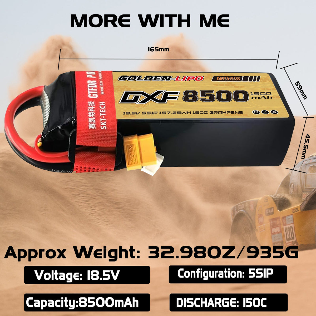 DXF LiPo Battery 5S 18.5V 8500mAh 150C Graphene Softcase with EC5 / T / TRX / XT60 / XT90 / XT150 / Q8s Plug for RC 1/8 1/10 Buggy Truck Car Off-Road Drone