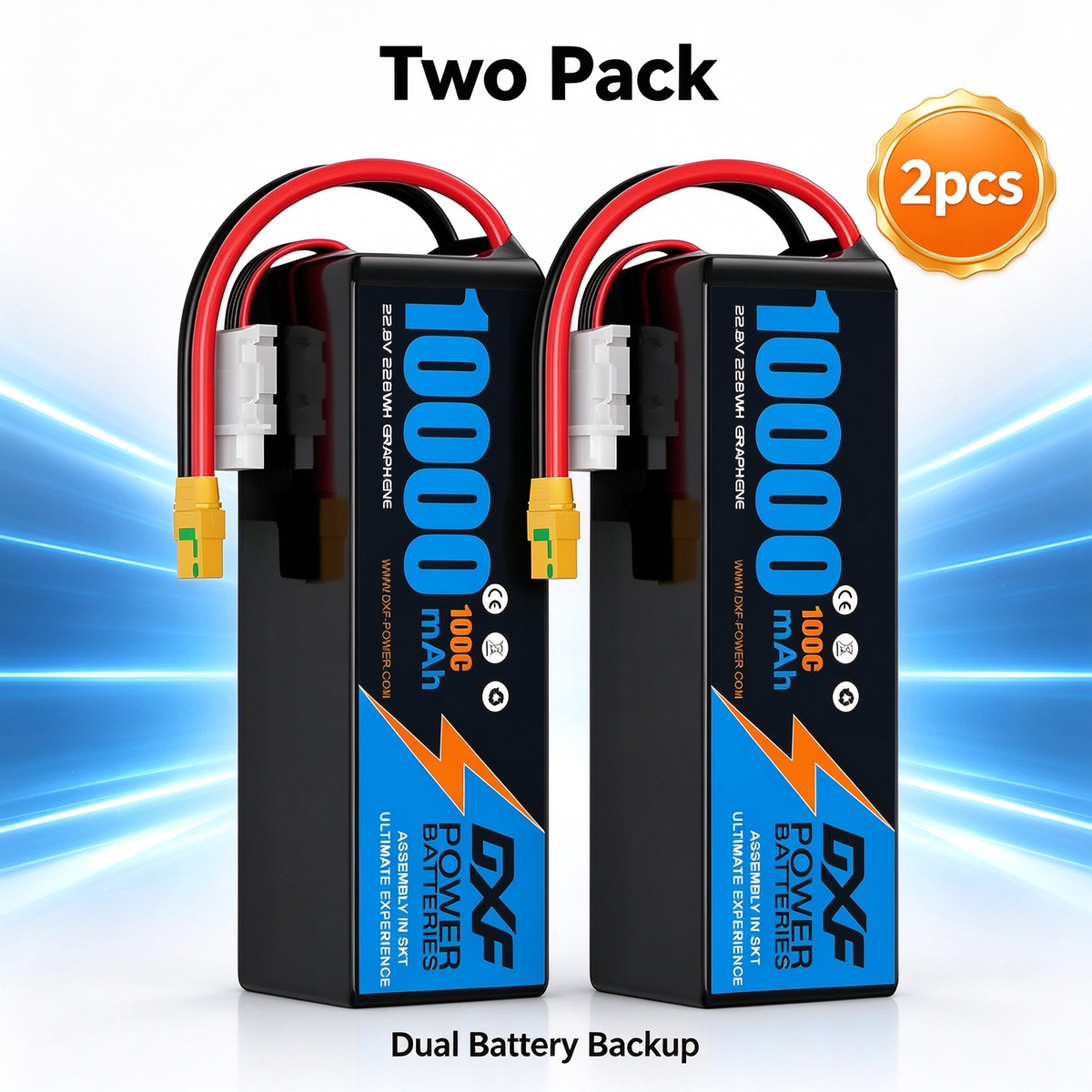 DXF 6S 22.8V 10000mAh 100C Soft Case LiHV Battery with 8AWG Wire for Toy Cars, Boats, UAVs & Drones (1-6 Pack)