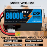 DXF 6S 23.1V 80000mAh 15C Soft Case LiHV Battery with 8AWG Wire for Toy Cars, Boats, UAVs & Drones (1-6 Pack)