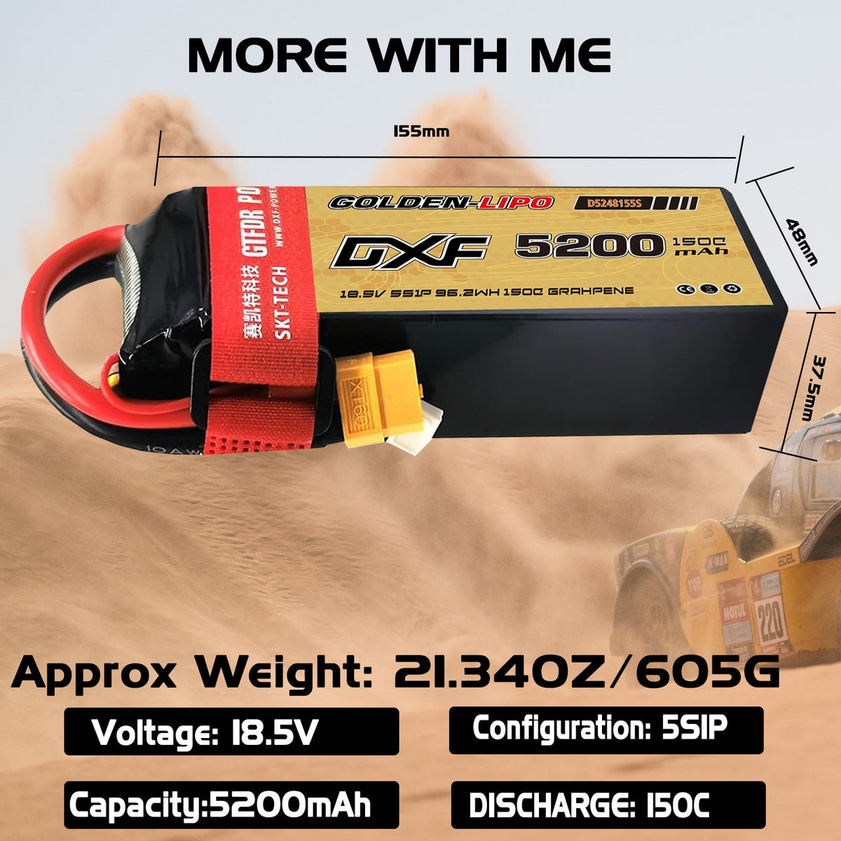DXF Lipo Battery 5S 18.5V 5200mAh 150C Graphene Softcase with EC5 / T / TRX / XT60 / XT90 / XT150 / Q8s Plug for RC 1/8 1/10 Buggy Truck Car Off-Road Drone