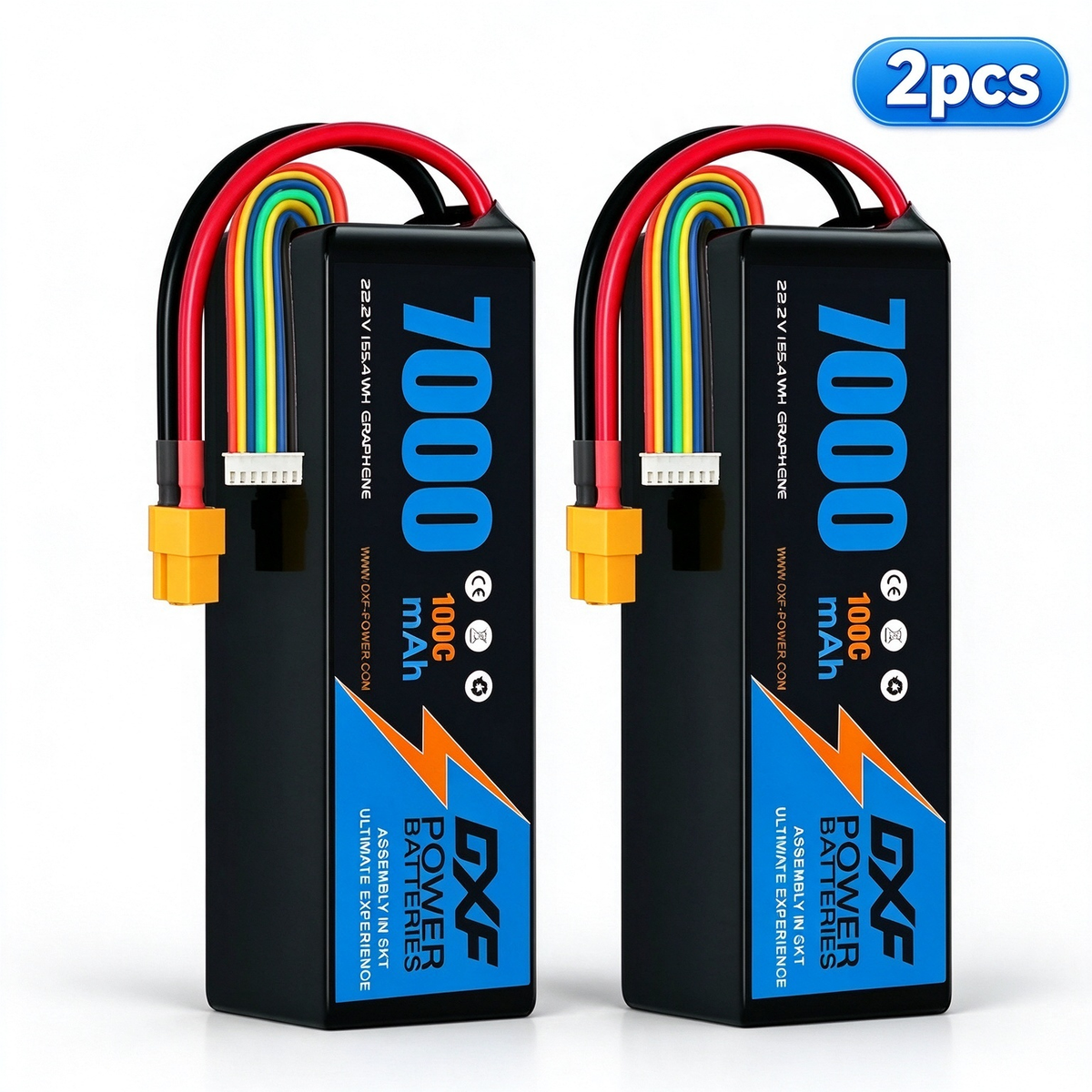 DXF 6S 22.2V 7000mAh 100C Softcase LiPo Battery with XT60 & 10AWG Wire for 1/8 RC Cars (1-6 Pack)