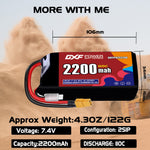 DXF LiPo Battery 2S 7.4V 2200mAh 110C with PH2.0 / JST / XT30 / SM / XT60 / EC5 / XT90 for FPV Drone Whoop Micro Racing