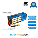 DXF BLUE Series 3S 11.1V 8400mAh 120C Graphene Hardcase LiPo Battery with 10AWG XT90 Plug for RC Car Truck (1-6 Pack)