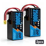 DXF 6S 22.2V 25000mAh 5C Soft Case LiPo Battery with 8AWG Wire for Toy Cars, Boats, UAVs & Drones (1-6 Pack)