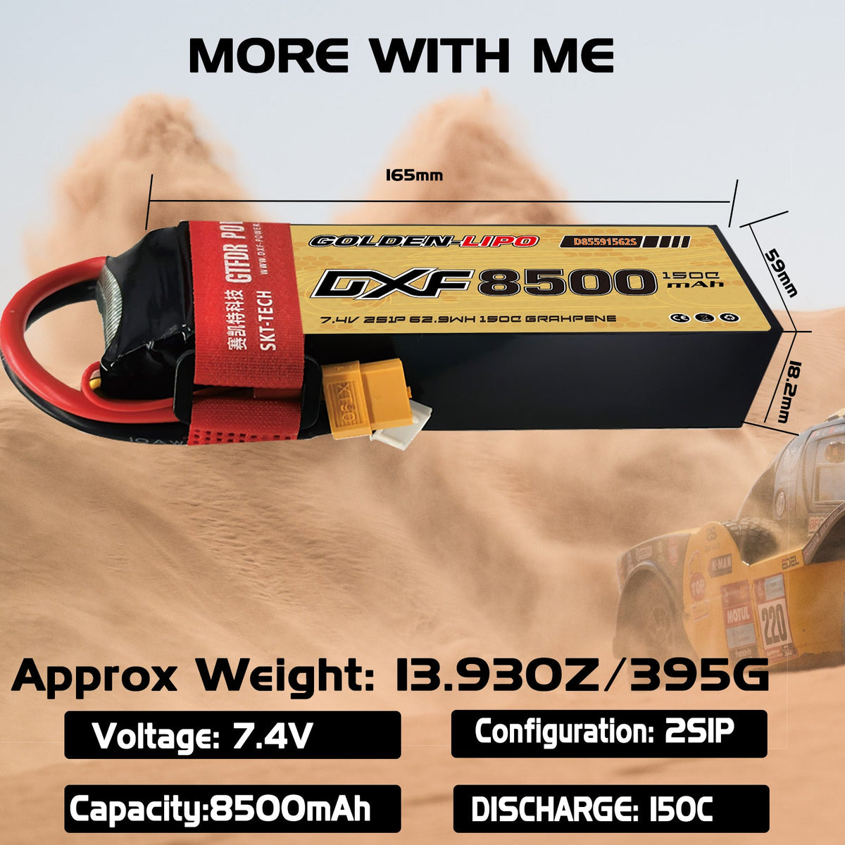 DXF Lipo Battery 2S 7.4V 8500mAh 150C Graphene Softcase with EC5 / T / TRX / XT60 / XT90 / XT150 / Q8s Plug for RC 1/8 1/10 Buggy Truck Car Off-Road Drone