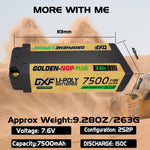 DXF LiPo Battery 2S2P HV 7.6V 7500mAh 150C Graphene NGP Plus Gold Version with 5mm Bullet / EC5 / T / TRX / XT60 / XT90 / XT150 / Q8s Plug for RC 1/10 1/8 1/5 Scale Car Racing