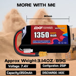 DXF 2S 7.4V 1350mAh 140C LiPo Battery for FPV Micro Drones (PH2.0 / JST / XT30 / SM / XT60 / EC5 / XT90 Options)