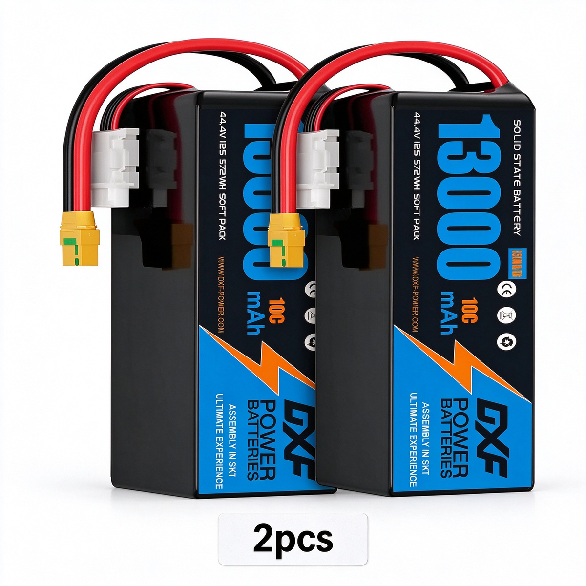 DXF SEMI-SOLID 12S 44.4V 13000mAh 10C Soft Case LiPo Battery with 8AWG Wire for UAVs & Drones (1-6 Pack)