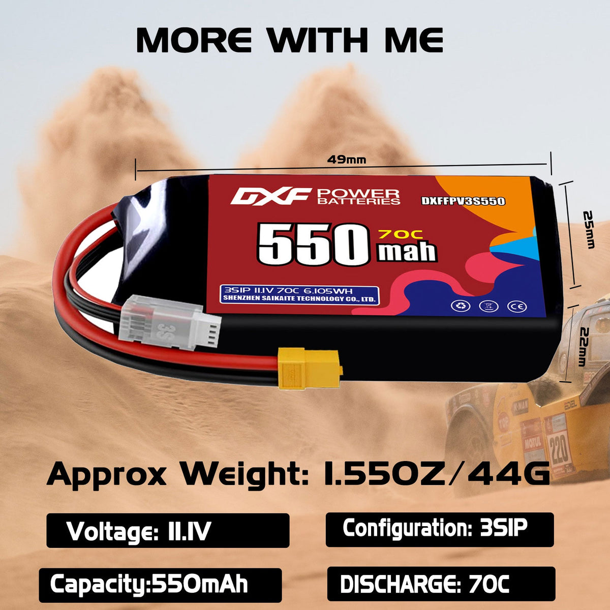 DXF LiPo Battery 3S 11.1V 550mAh 70C with PH2.0 / JST / XT30 / SM / XT60 / EC5 / XT90 for FPV Drone Whoop Micro Racing