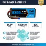 DXF 4S 14.8V 6200mAh 80C Hardcase LiPo Battery with 10AWG EC5 for 1/8 1/10 RC Cars, Trucks, Buggies (1-6 Pack Available)