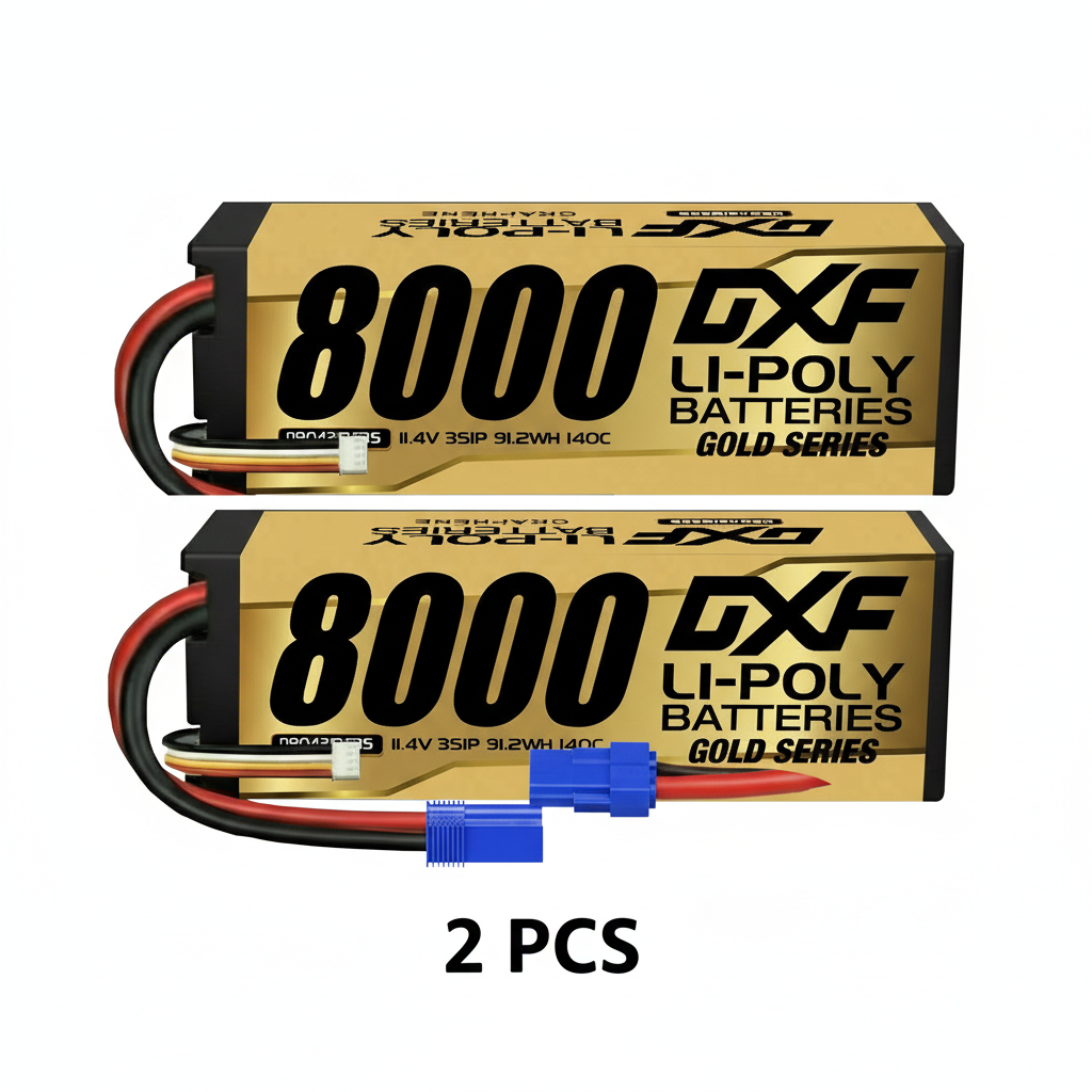 DXF 3S 11.4V 8000mAh 140C Graphene Hardcase LiPo Battery with EC5 Plug for 1/8 1/10 RC Cars, Trucks, Buggies (1-6 Pack Available)