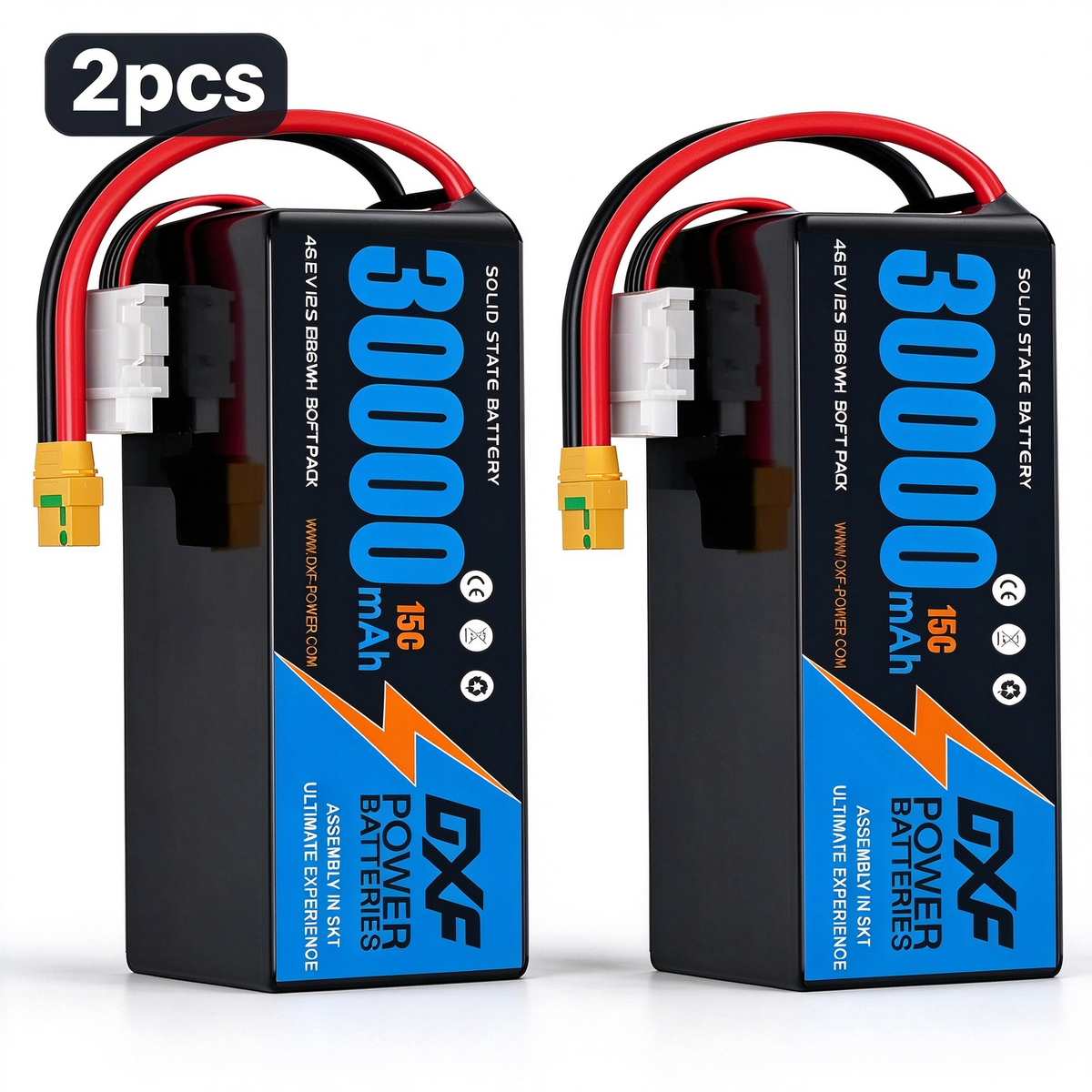 DXF SEMI-SOLID 12S 46.2V 30000mAh 15C Soft Case LiPo Battery with 8AWG Wire for Toy Cars, Boats, UAVs & Drones (1-6 Pack)
