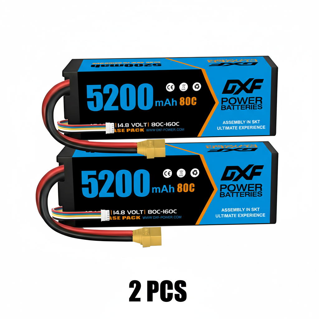 DXF 4S 14.8V 5200mAh 80C Hardcase LiPo Battery with XT90 & 10AWG Wire for RC Cars (1-6 Pack)
