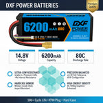 DXF 4S 14.8V 6200mAh 80C Graphene Hardcase LiPo Battery XT90 for 1/8 1/10 RC Buggy Truck Car Drone (1-6 Pack)