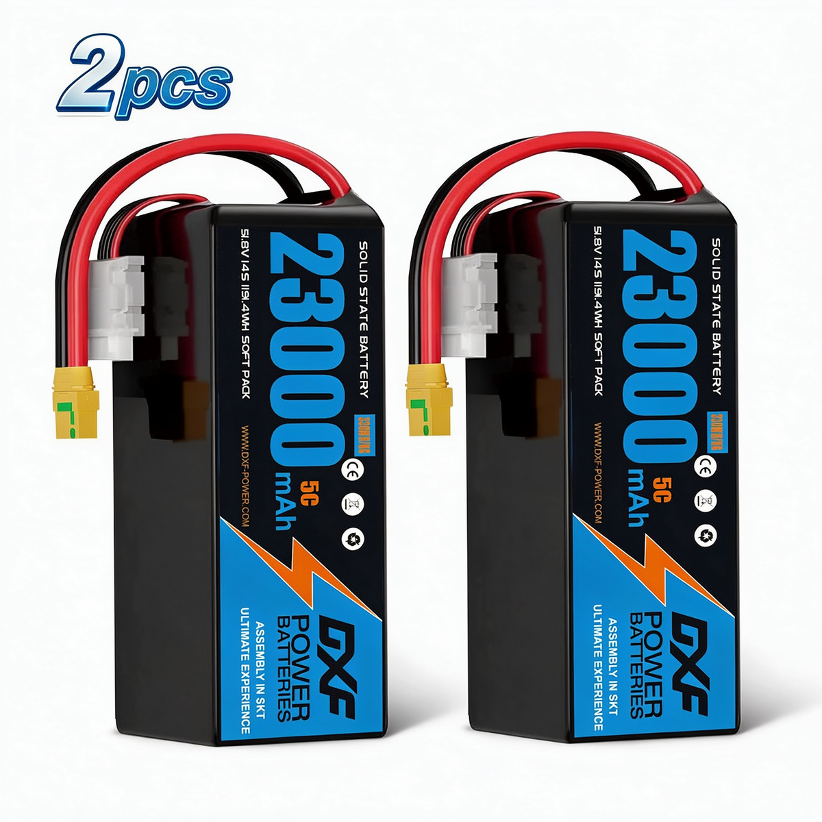 DXF SEMI-SOLID 14S 51.8V 23000mAh 5C Soft Case LiPo Battery with 8AWG Wire for UAVs & Drones (1-6 Pack)