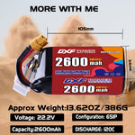 DXF 6S 22.2V 2600mAh 120C LiPo Battery for FPV Micro Drones (PH2.0 / JST / XT30 / SM / XT60 / EC5 / XT90 Options)
