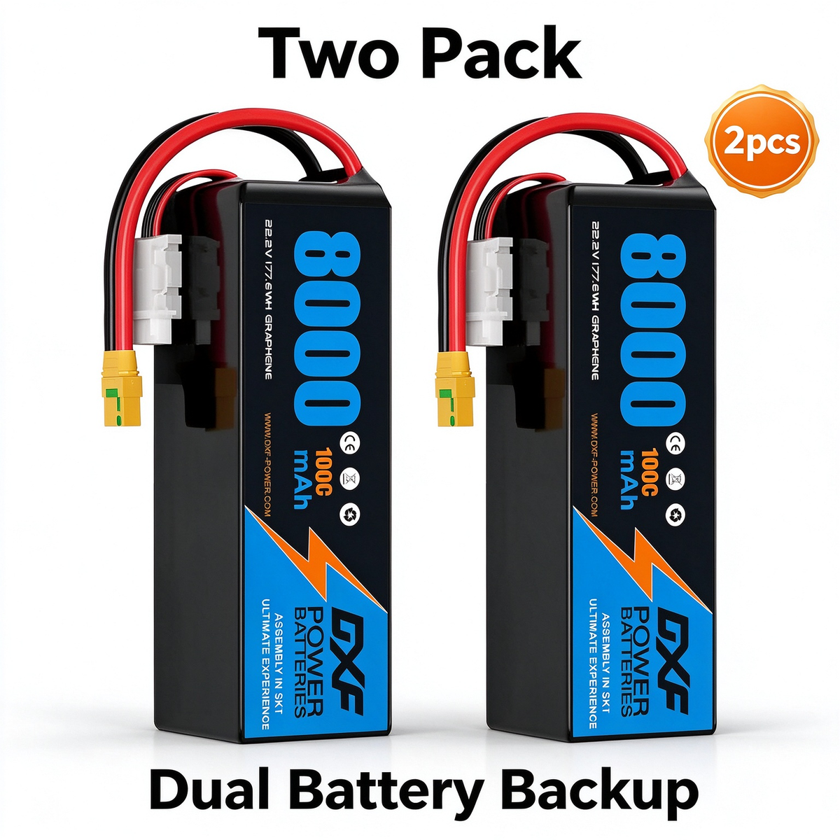 DXF 6S 22.2V 8000mAh 100C Soft Case LiPo Battery with 10AWG Wire for Toy Cars, Boats, UAVs & Drones (1-6 Pack)