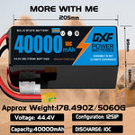 DXF SEMI-SOLID 12S 44.4V 40000mAh 10C Soft Case LiPo Battery with 8AWG Wire for Toy Cars, Boats, UAVs & Drones (1-6 Pack)