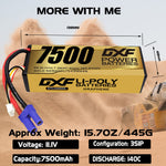 DXF LiPo Battery 3S 11.1V 7500mAh 140C Graphene Hardcase Gold with EC5 / T / TRX / XT60 / XT90 / XT150 / Q8s Plug for RC 1/8 1/10 Buggy Truck Car Off-Road Drone