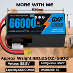 DXF 6S 22.2V 66000mAh 5C Soft Case LiPo Battery with 8AWG Wire for Toy Cars, Boats, UAVs & Drones (1-6 Pack)