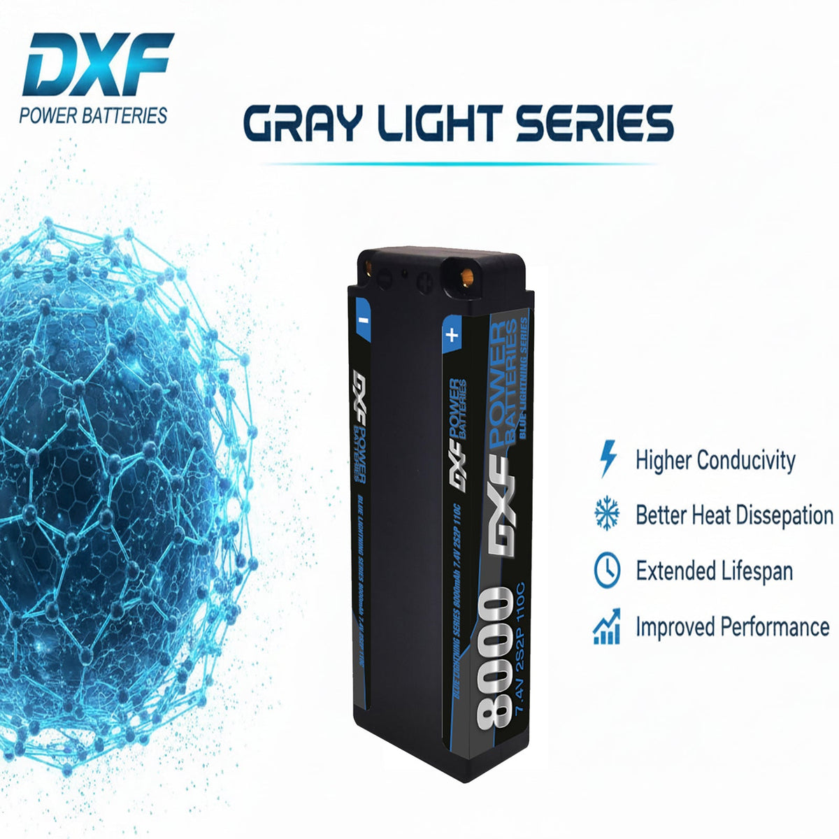 DXF LiPo Battery 2S2P 7.4V 8000mAh 110C Graphene with 5mm Bullet / EC5 / T / TRX / XT60 / XT90 / XT150 / Q8s Plug for RC 1/10 Touring Car Racing